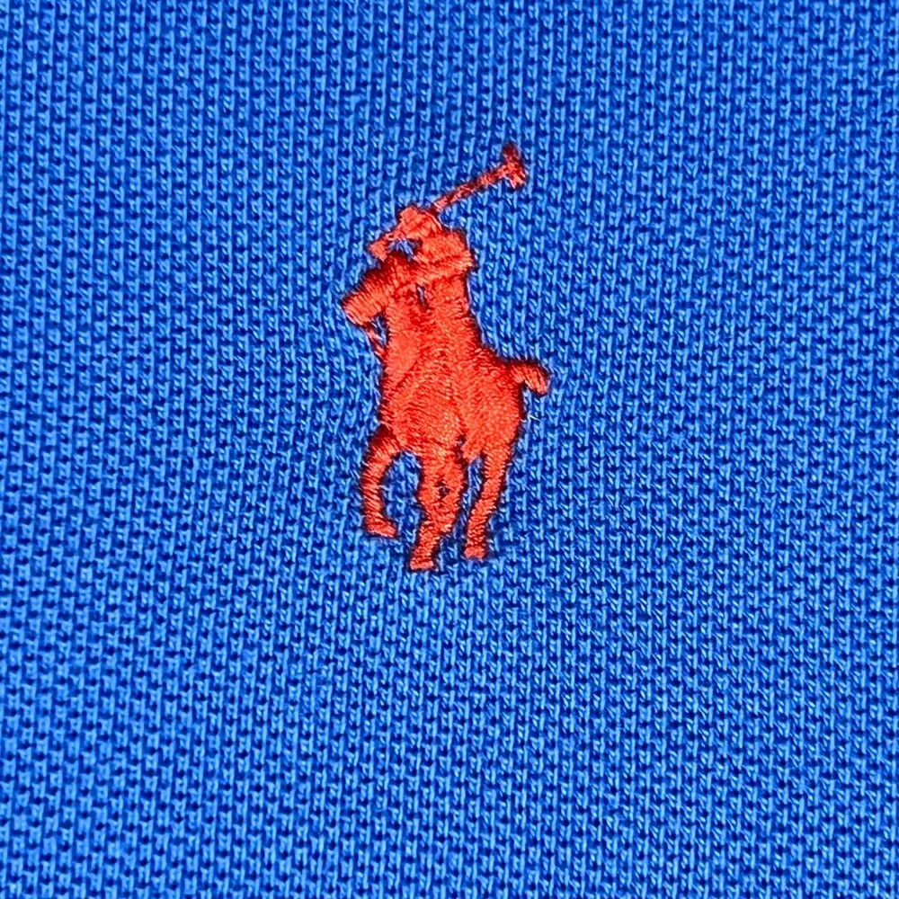 Polo Ralph Lauren Mens L Classic Fit Cotton Mesh Polo‎ Shirt Blue w/ Orange Pony